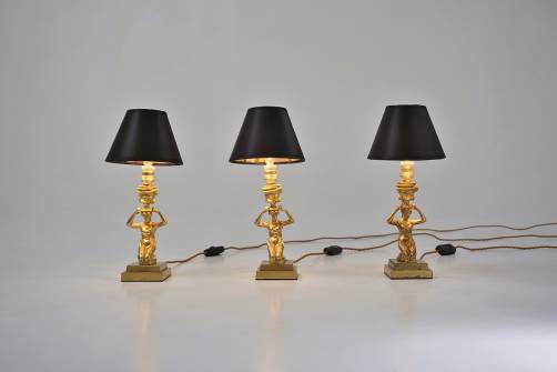 Antique bronze statue lamps, Caryatids, gilt, 1920`s ca, French